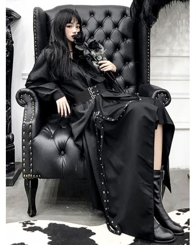 Gothic Lolita Blouses Black Long Sleeves Grommets Metallic Lolita Shirt Steampunk Spring Summer Fall