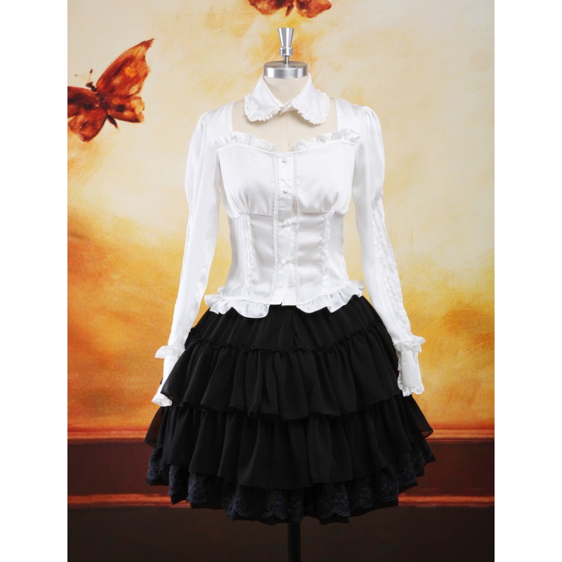 Trad Multi Color Long Sleeves Elastic Silk Like Satin Chiffon Lolita Outfits Classic  Traditional
