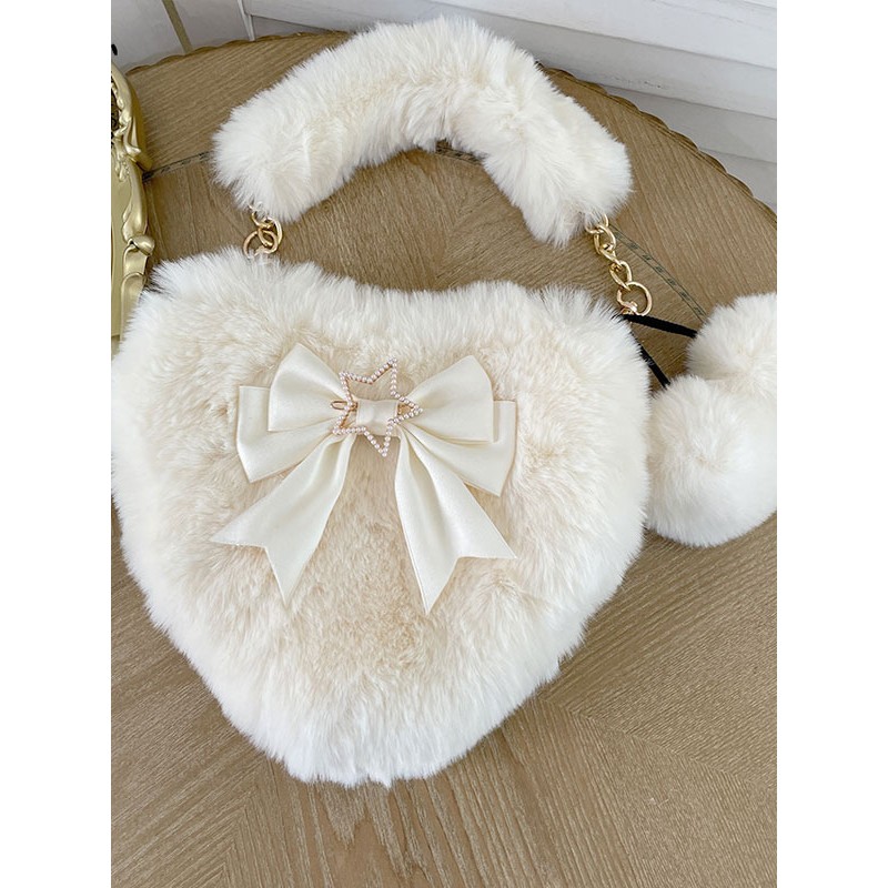 Style Lolita Bag Ecru White Polyester Pom Poms Bow Polyester Accessory Lolita Accessories ROCOCO Daily Casual Tea Party