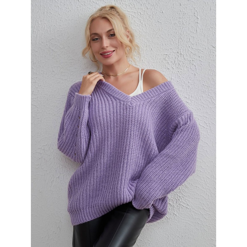 Pullovers For Women Ribbed V-Neck Cut Out Long Sleeves Sweaters Chic  Modern Casual Street Wear Daily Casual