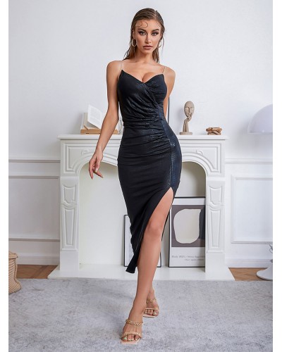 Women Birthday Party Dresses Black Straps Neck Zipper Sleeveless Backless Semi Formal Dress Maxi Bodycon Summer